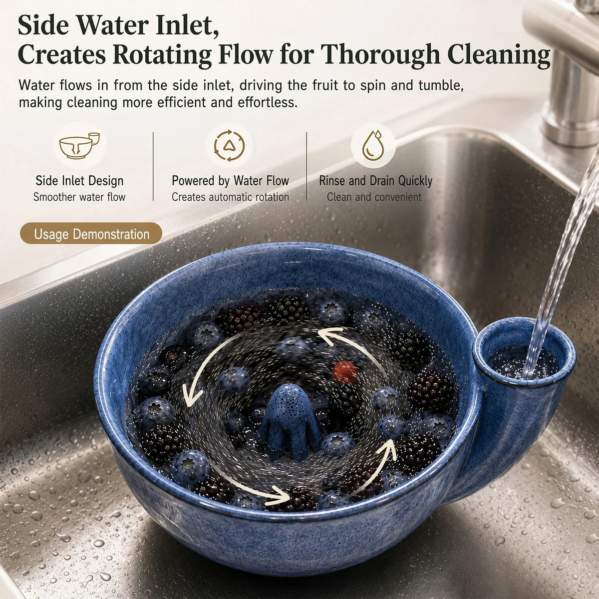 Swirl-Flow Fruit Rinsing Bowl