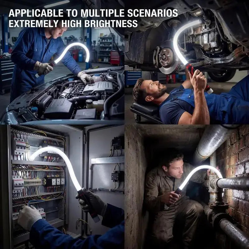Various garage workshop inspection and maintenance tasks using the flexible LED light
